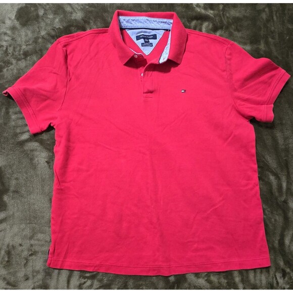 Tommy Hilfiger Polo Shirt Custom Fit Red Cotton Flag Classic XL - Picture 1 of 4